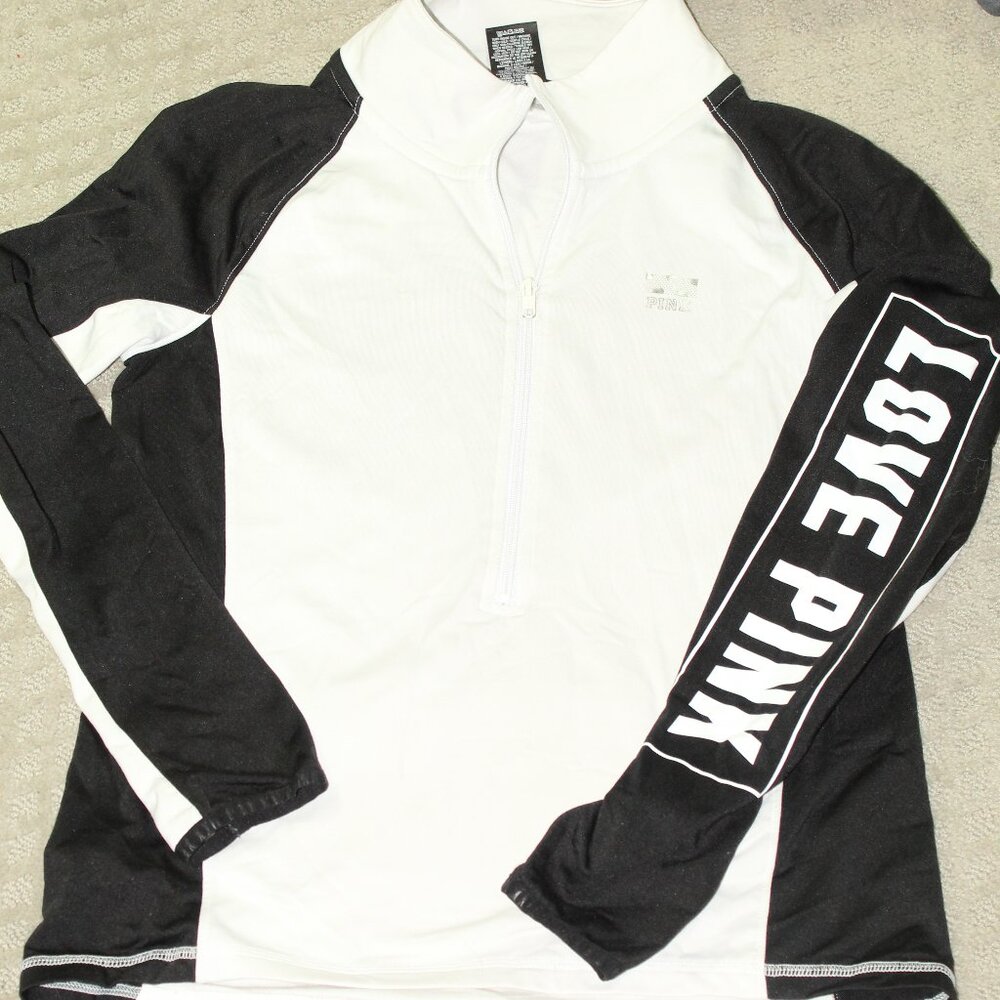 PINK by Victoria's Secret Black White Stretch Knit 1/2 Zip Jacket